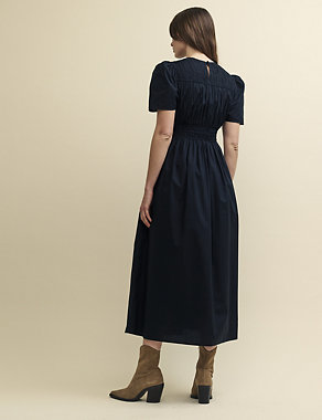 Pure Cotton Puff Sleeve Midaxi Waisted Dress Image 2 of 5