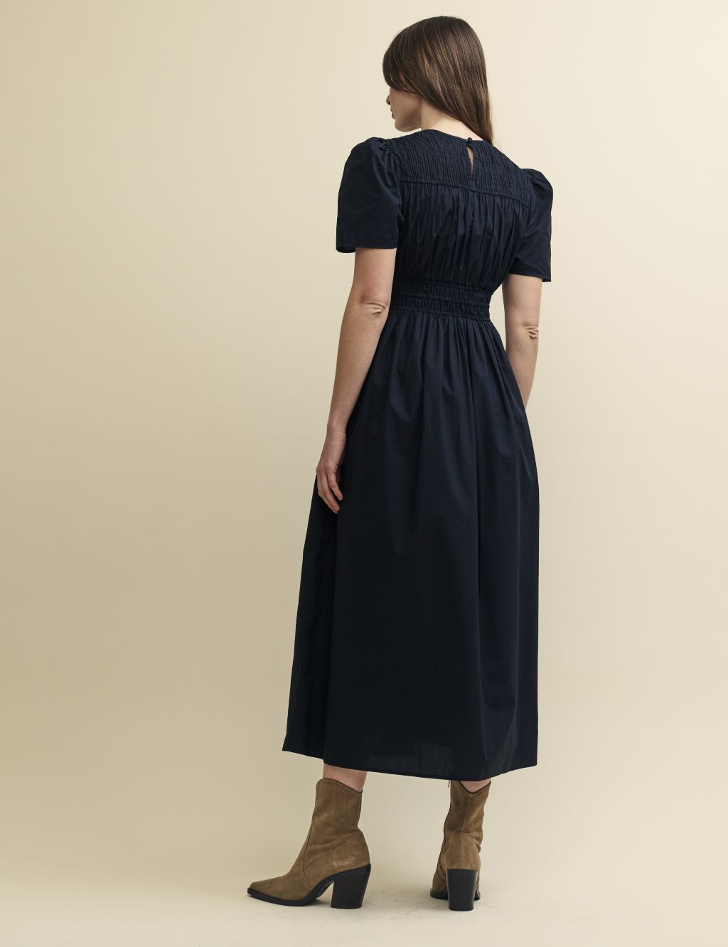 Pure Cotton Puff Sleeve Midaxi Waisted Dress 1 of 5
