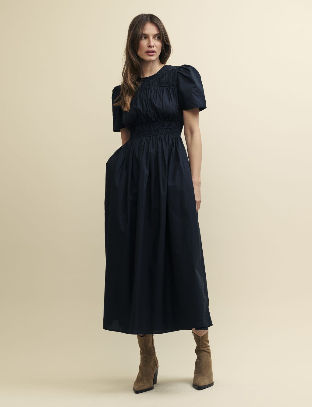 Pure Cotton Puff Sleeve Midaxi Waisted Dress 4 of 5