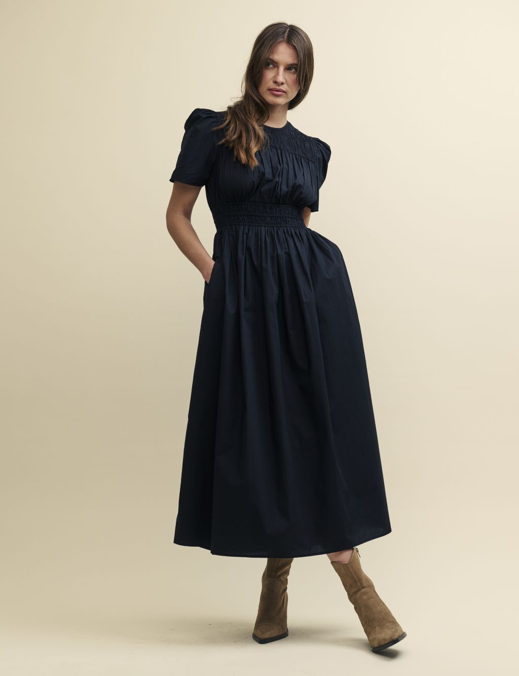 Pure Cotton Puff Sleeve Midaxi Waisted Dress 5 of 5