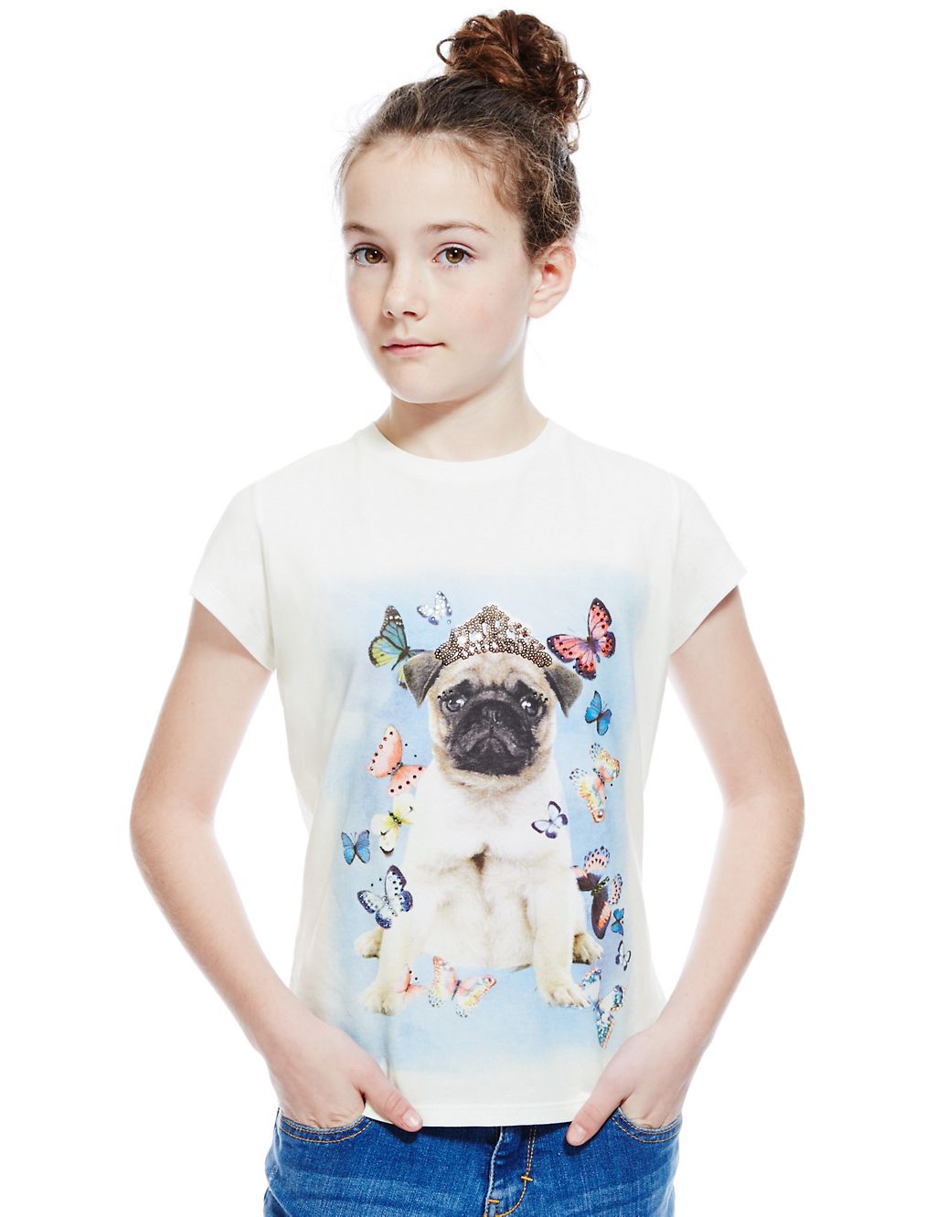 Pure Cotton Pug & Butterfly Print T-Shirt (5-14 Years) 3 of 3