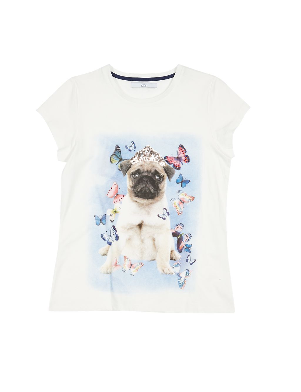 Pure Cotton Pug & Butterfly Print T-Shirt (5-14 Years) 1 of 3