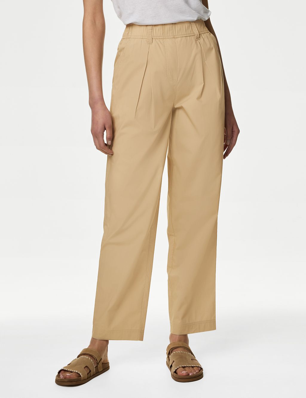 Pure Cotton Pull On Straight Leg Trousers 2 of 5