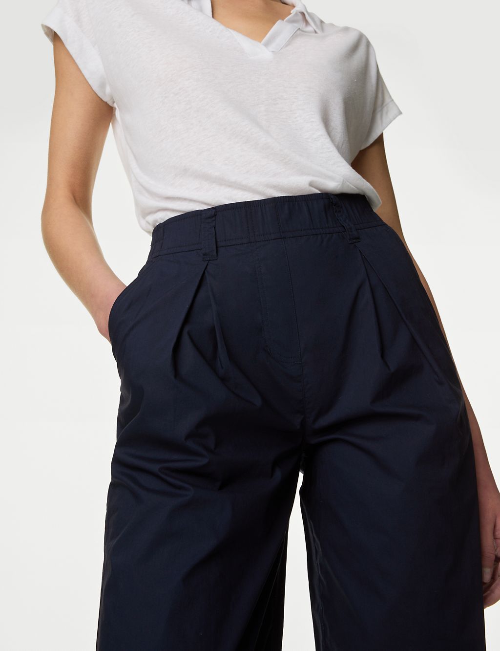 Pure Cotton Pull On Straight Leg Trousers 2 of 6