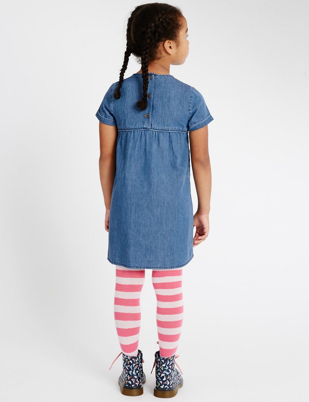 Pure Cotton Quilted Denim Dress (1-7 Years) 2 of 5