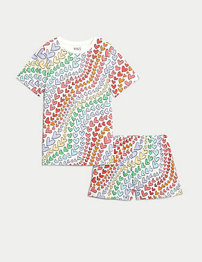 Pure Cotton Rainbow Heart Print Pyjamas (7-14 Yrs) Image 2 of 4