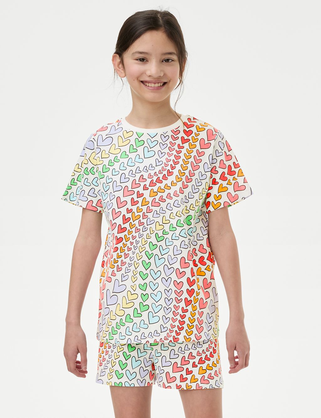 Pure Cotton Rainbow Heart Print Pyjamas (7-14 Yrs) 3 of 4
