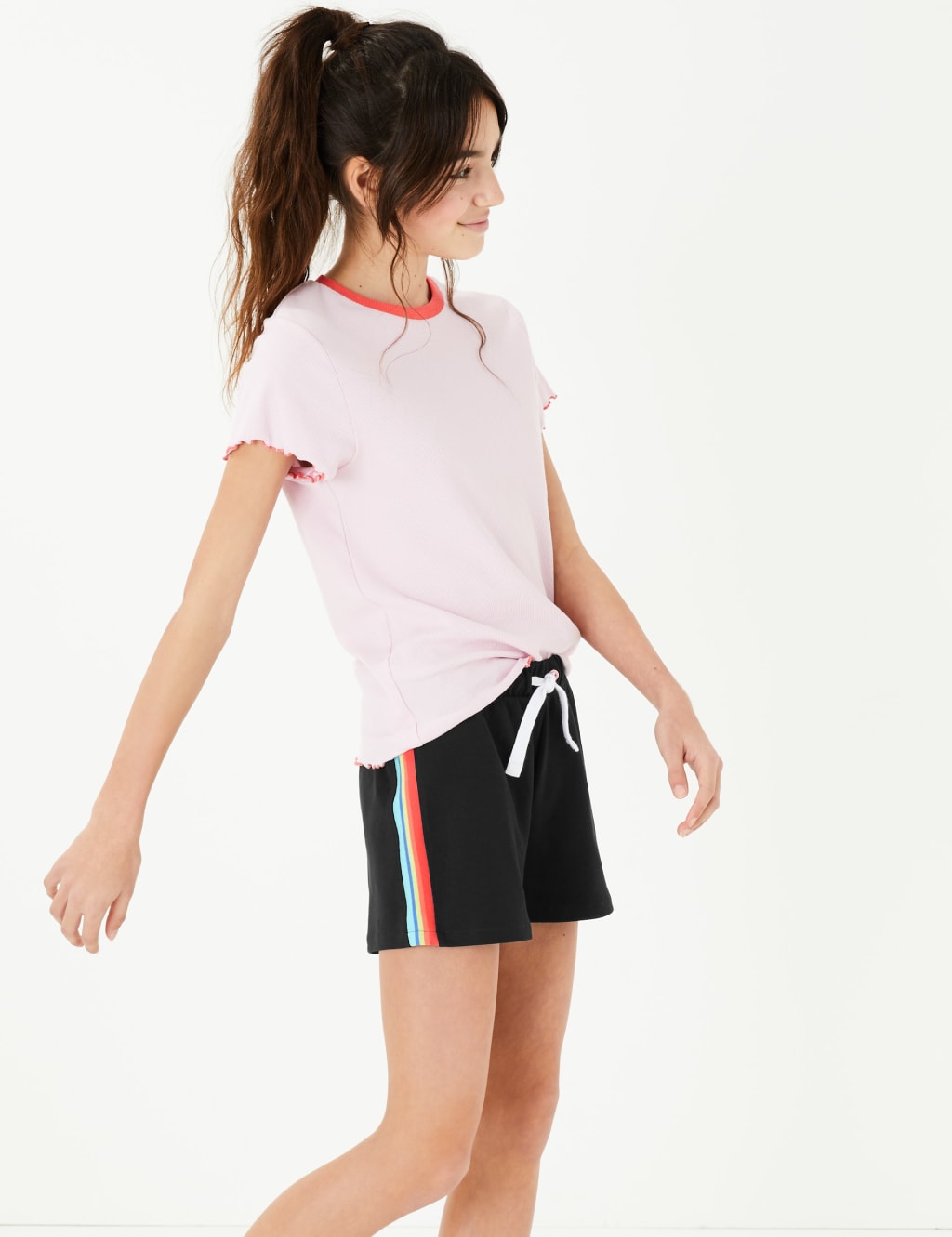 Side stripe shorts womens top