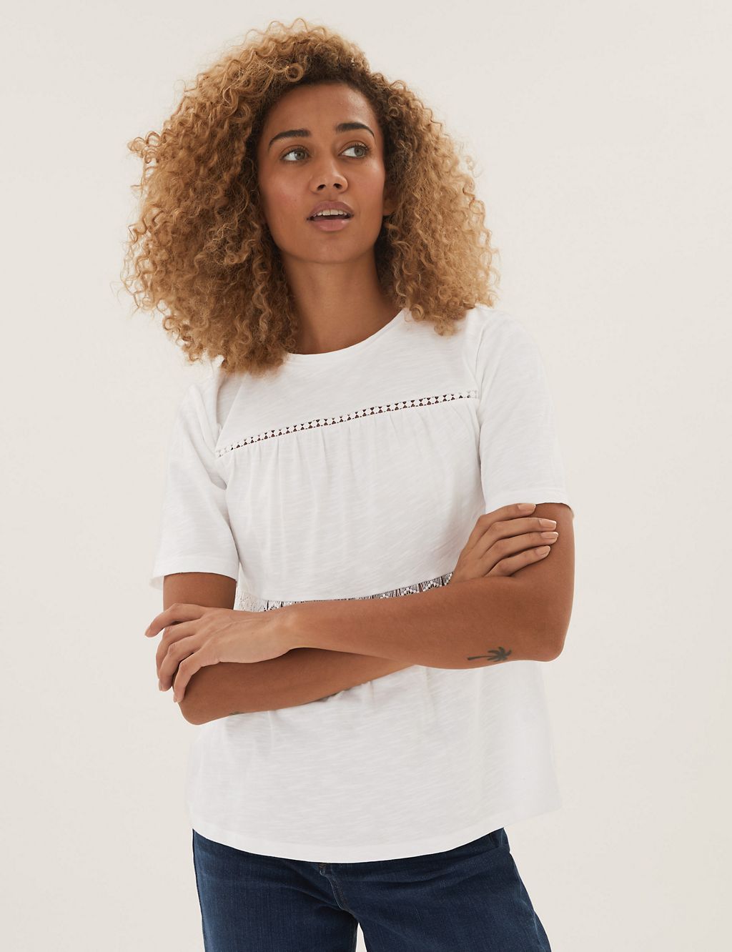 Pure Cotton Relaxed Lace Insert T-Shirt 4 of 6