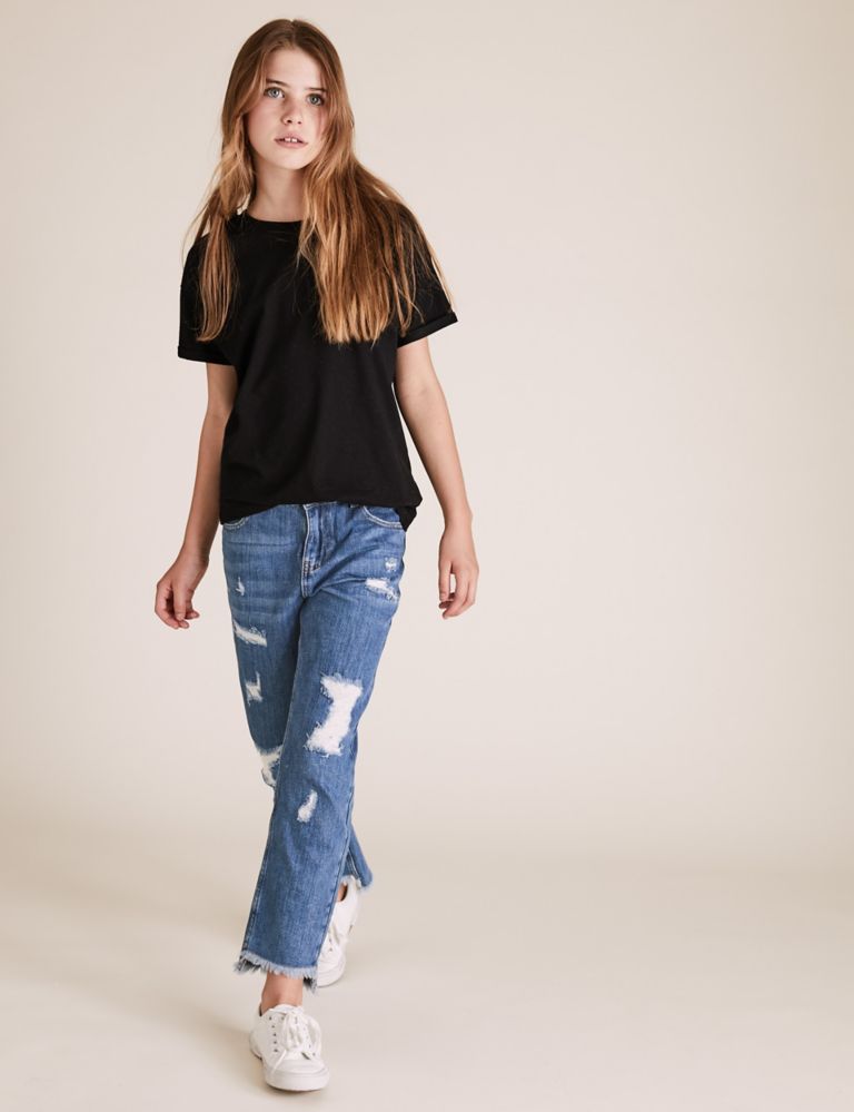 Buy Pure Cotton Relaxed Ripped Jeans (6-16 Yrs) | M&S