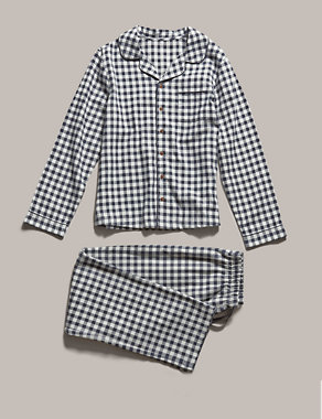 Pure Cotton Revere Collar Checked Pyjamas (3-14 Years) Image 2 of 3