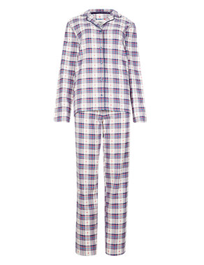 Pure Cotton Revere Collar Checked Pyjamas Image 2 of 4