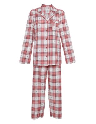 Pure Cotton Revere Collar Dobby Checked Pyjamas Image 2 of 5