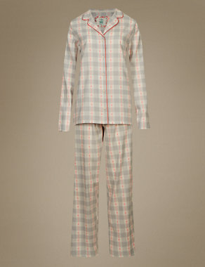 Pure Cotton Revere Collar Dobby Checked Pyjamas Image 2 of 5