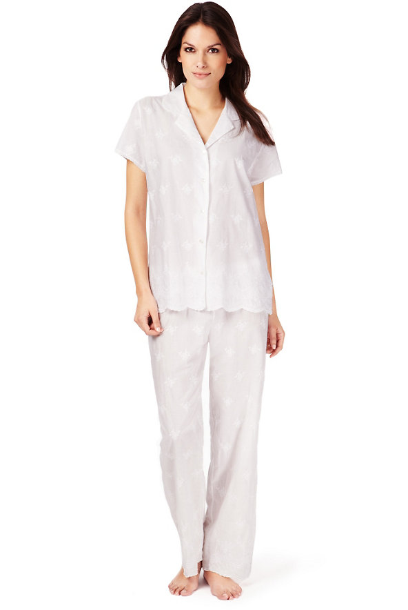 Pure Cotton Revere Collar Embroidered Pyjamas Image 1 of 1