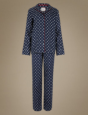 Pure Cotton Revere Collar Spotted Pyjamas Image 2 of 4