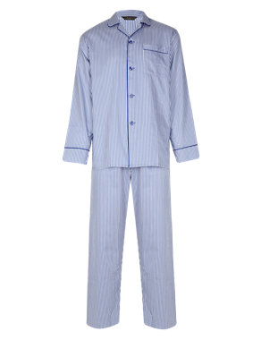 Pure Cotton Revere Collar Striped Pyjamas Image 2 of 4
