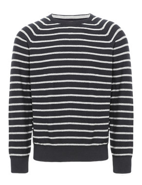 Pure Cotton Reverse Striped Jumper Image 2 of 3
