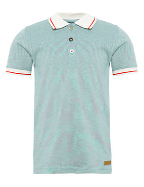 Pure Cotton Reverse Striped Polo Shirt with StayNEW™ (1-7 Years) Image 2 of 3