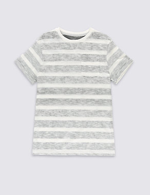 Pure Cotton Reverse Striped T-Shirt (5-14 Years) Image 2 of 3