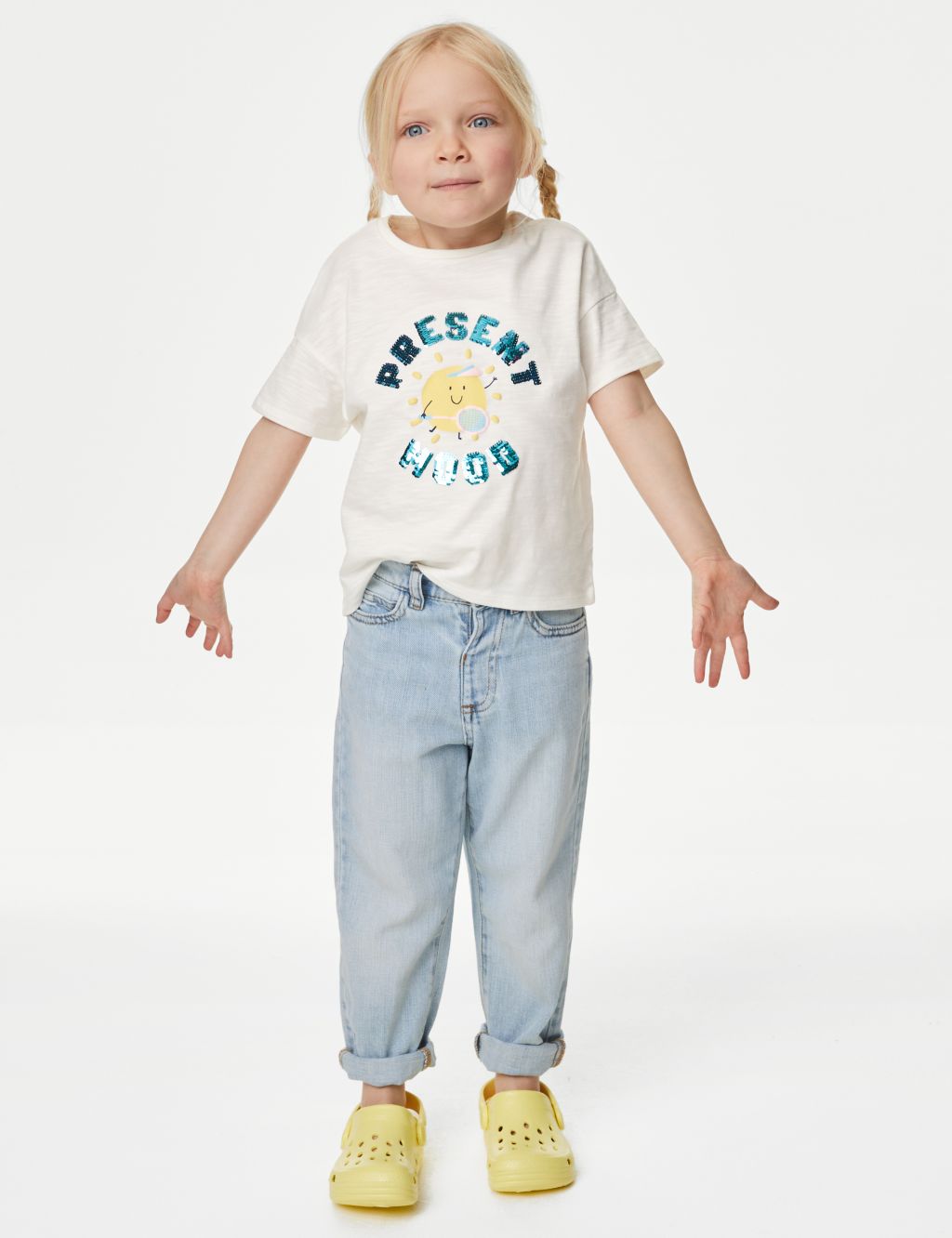 Pure Cotton Glitter Makes Me Happy T-Shirt with StayNEW™ (5-14 Years), Indigo Collection