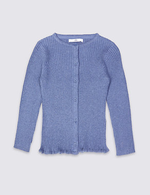 Pure Cotton Ribbed Cardigan (3-14 Years) Image 2 of 3
