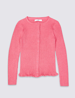 Pure Cotton Ribbed Cardigan (3-14 Years) Image 2 of 3
