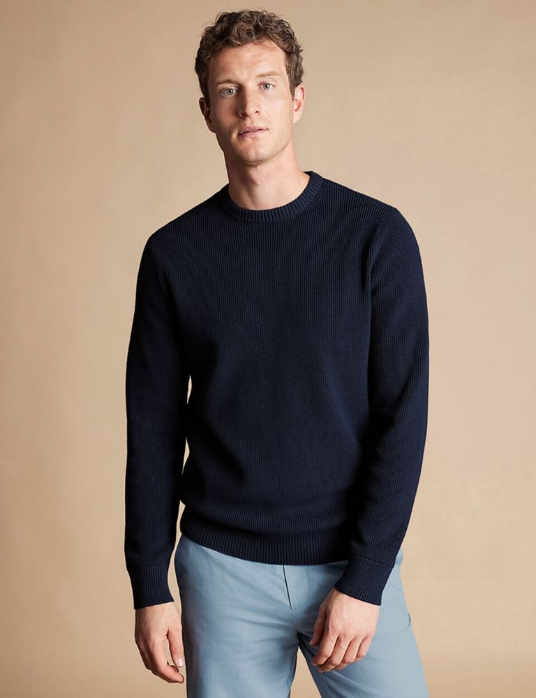 Pure Cotton Ribbed Crew Neck Jumper 1 of 5