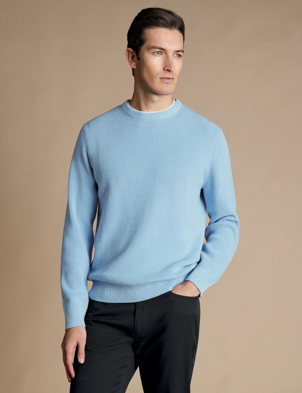 Pure Cotton Ribbed Crew Neck Jumper 3 of 5