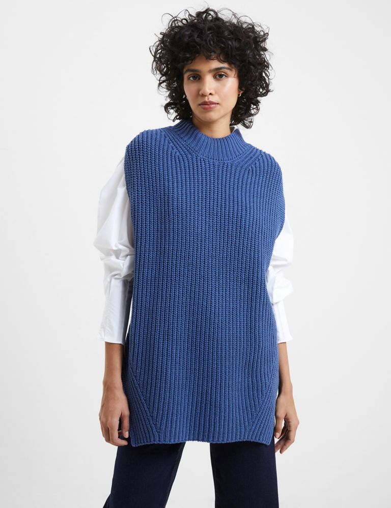 Pure Cotton Ribbed Funnel Neck Knitted Vest 2 of 3