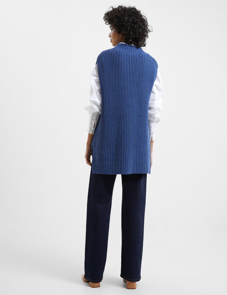 Pure Cotton Ribbed Funnel Neck Knitted Vest 3 of 3