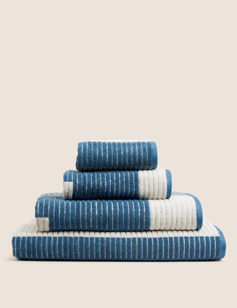 Pure Cotton Ribbed Geometric Towel M S Collection M S