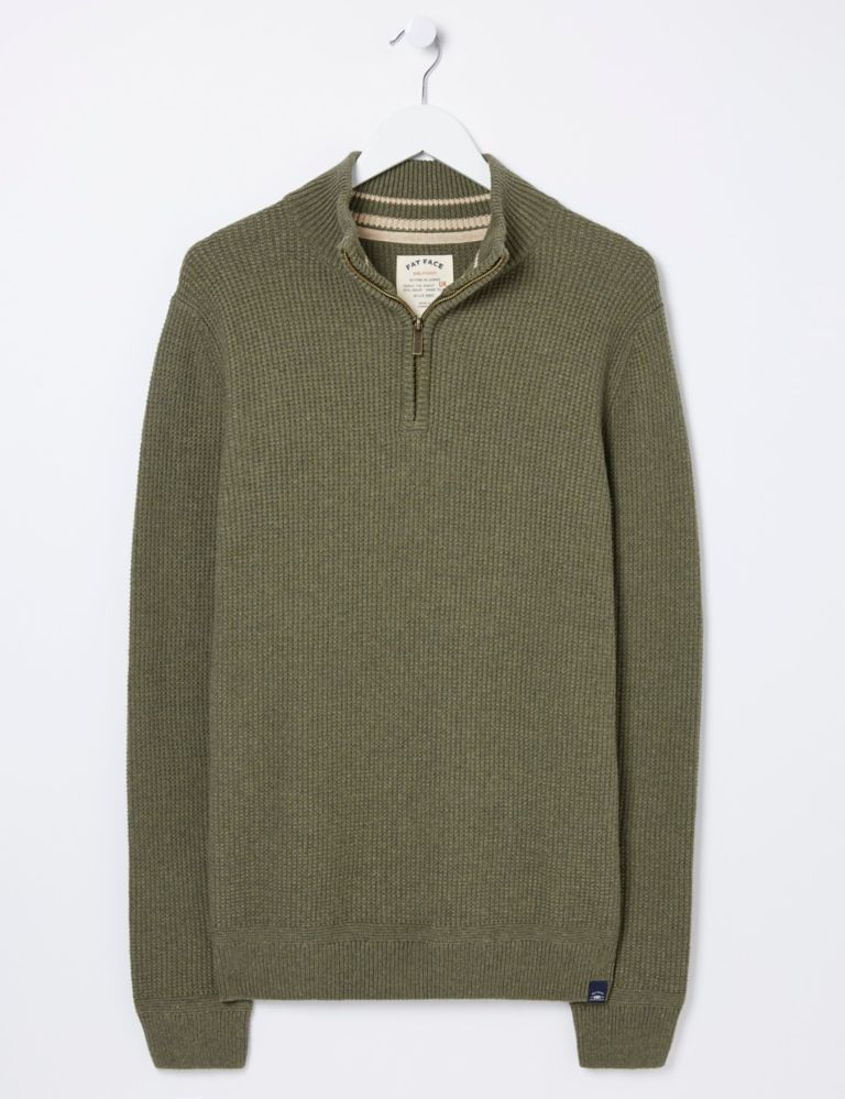 Pure Cotton Ribbed Half Zip Jumper 2 of 3