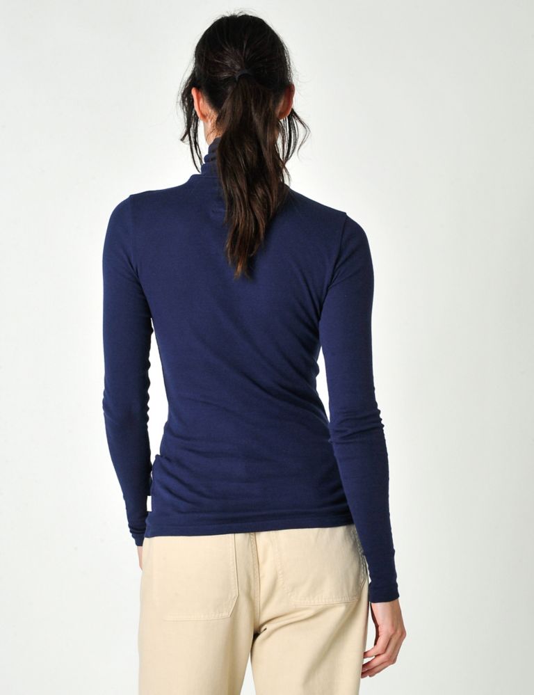 Pure Cotton Ribbed Roll Neck Top, Burgs