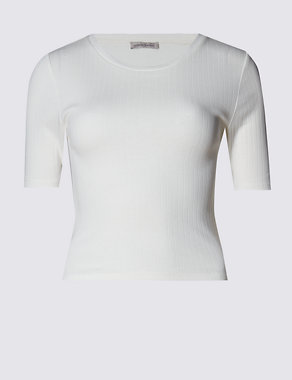 Pure Cotton Ribbed Skinny T-Shirt Image 2 of 3
