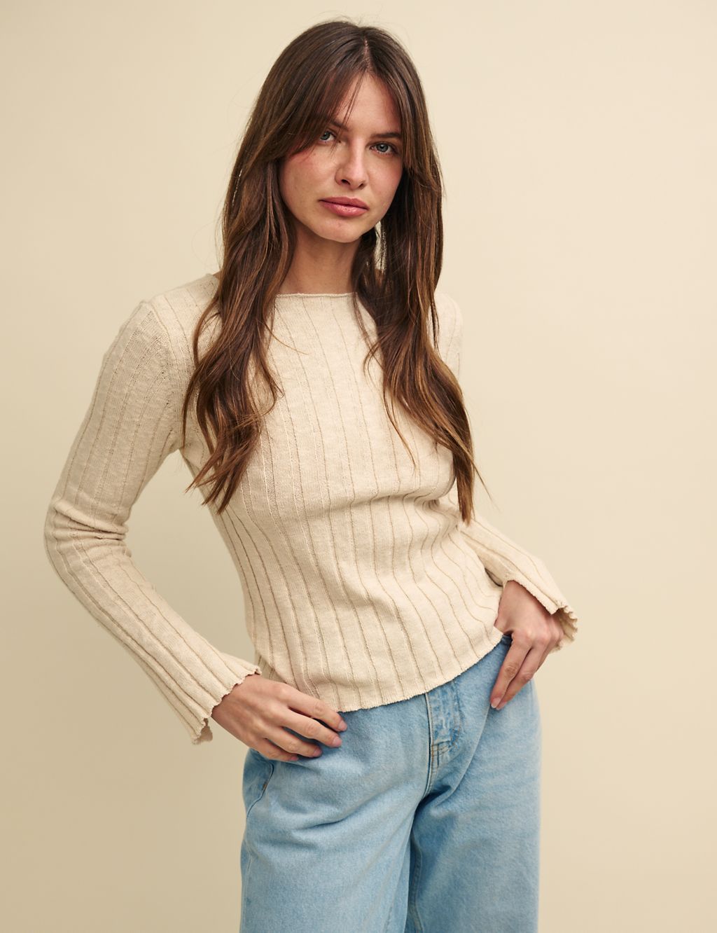 Pure Cotton Ribbed Slash Neck Knitted Top 3 of 6