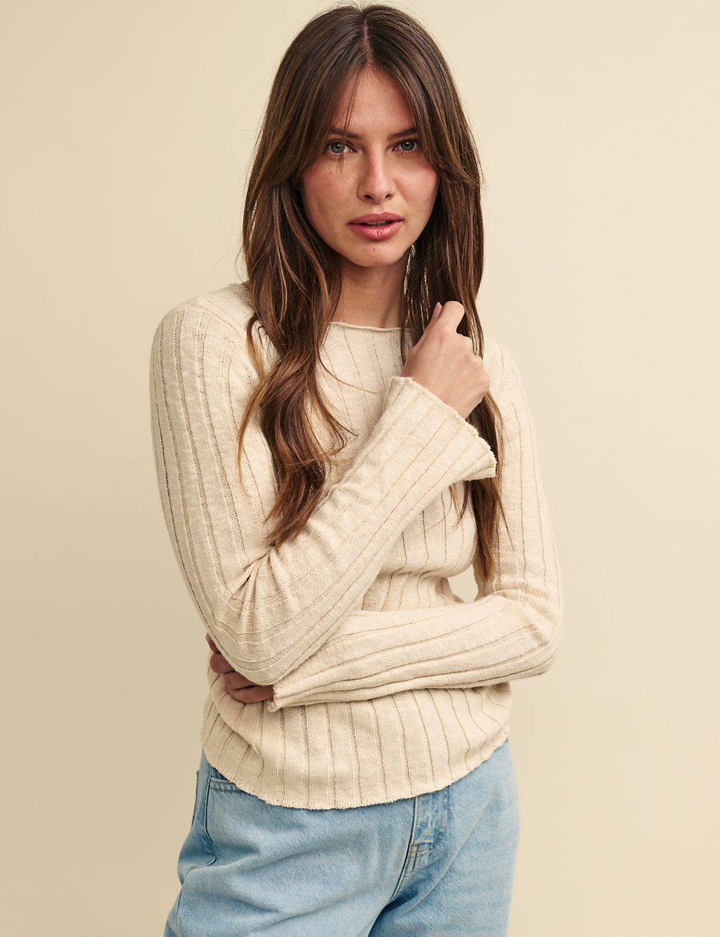 Pure Cotton Ribbed Slash Neck Knitted Top 2 of 6
