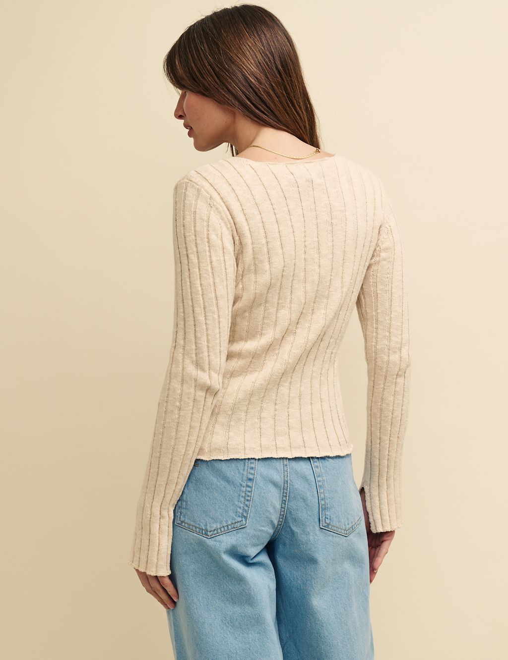 Pure Cotton Ribbed Slash Neck Knitted Top 5 of 6
