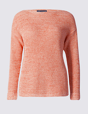 Pure Cotton Ribbed Turn Up Jumper Image 2 of 4