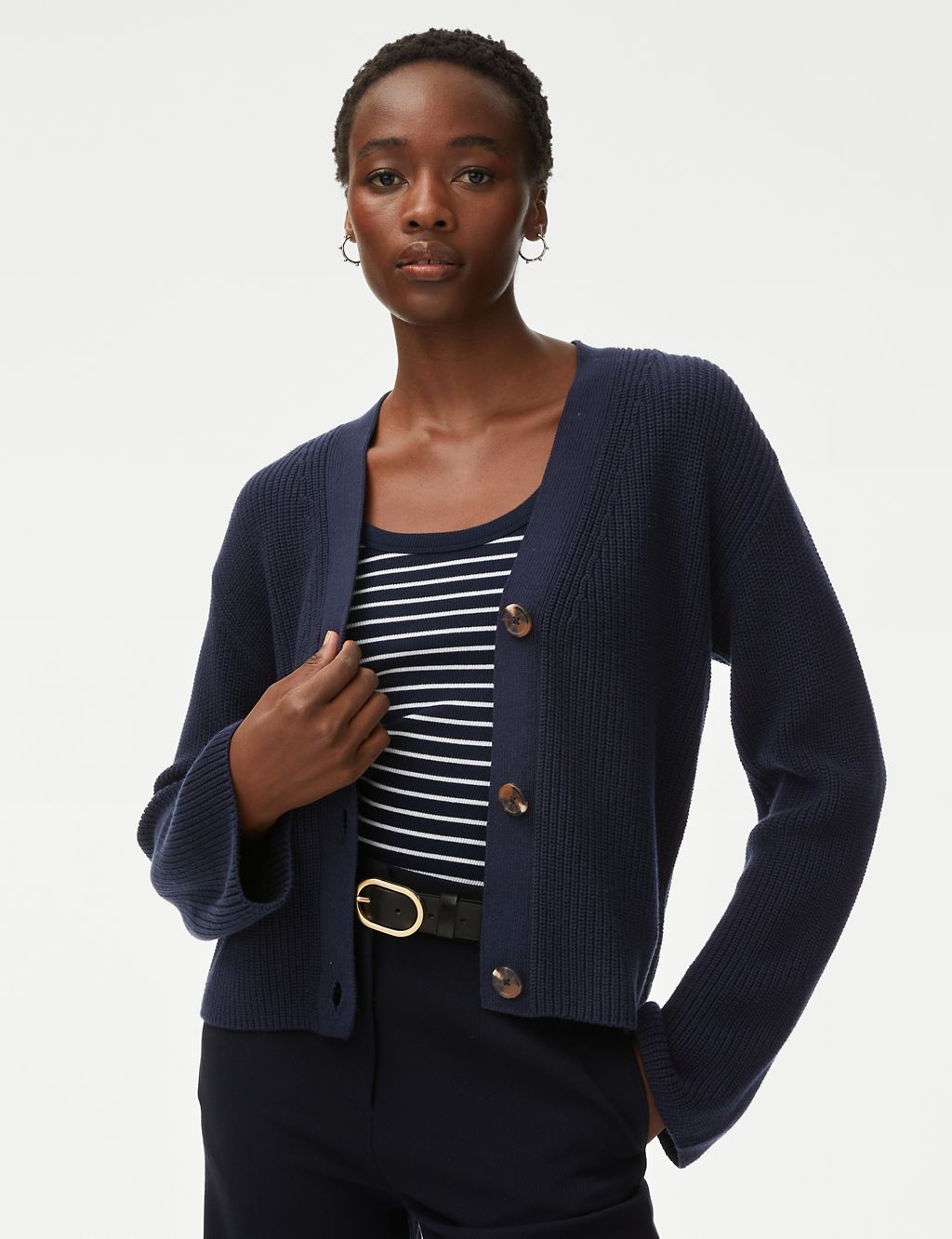 Pure Cotton Ribbed V-Neck Cardigan 2 of 6