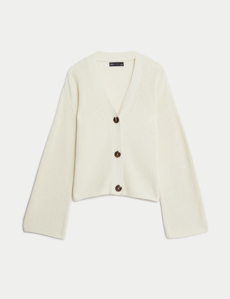 Pure Cotton Ribbed V-Neck Cardigan