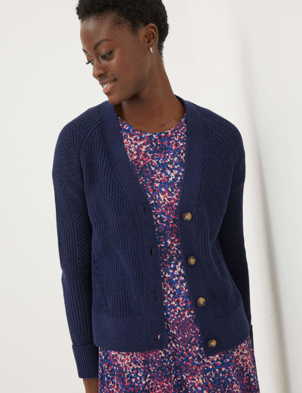 Pure Cotton Ribbed VNeck Cardigan FatFace M&S