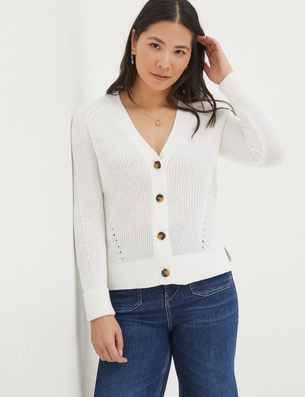 Pure Cotton Ribbed V-Neck Cardigan 3 of 4