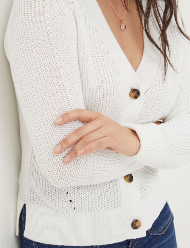 Pure Cotton Ribbed V-Neck Cardigan 4 of 4