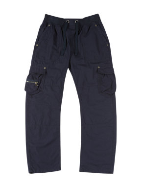 Pure Cotton Ribbed Waist Pull On Trousers (5-14 Years) Image 2 of 3