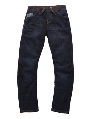 Pure Cotton Ribbed Waistband Bow Leg Denim Jeans (5-14 Years) Image 2 of 4
