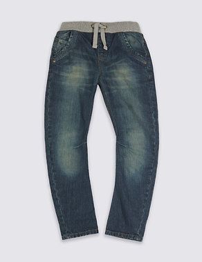 Pure Cotton Ribbed Waistband Denim Jeans (5-14 Years) Image 2 of 3