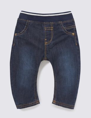 Pure Cotton Ribbed Waistband Denim Jeans Image 1 of 2