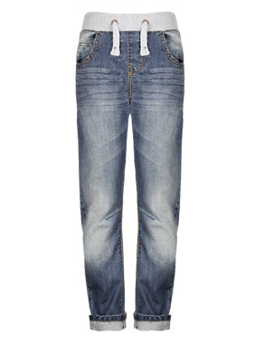Pure Cotton Ribbed Waistband Denim Jeans Image 2 of 3