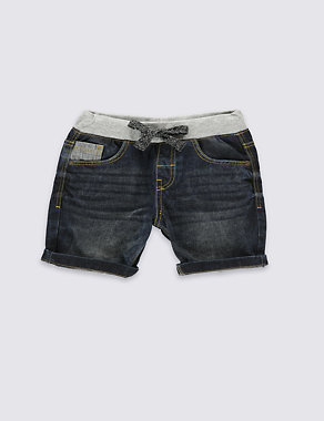 Pure Cotton Ribbed Waistband Denim Shorts (1-7 Years) Image 2 of 3